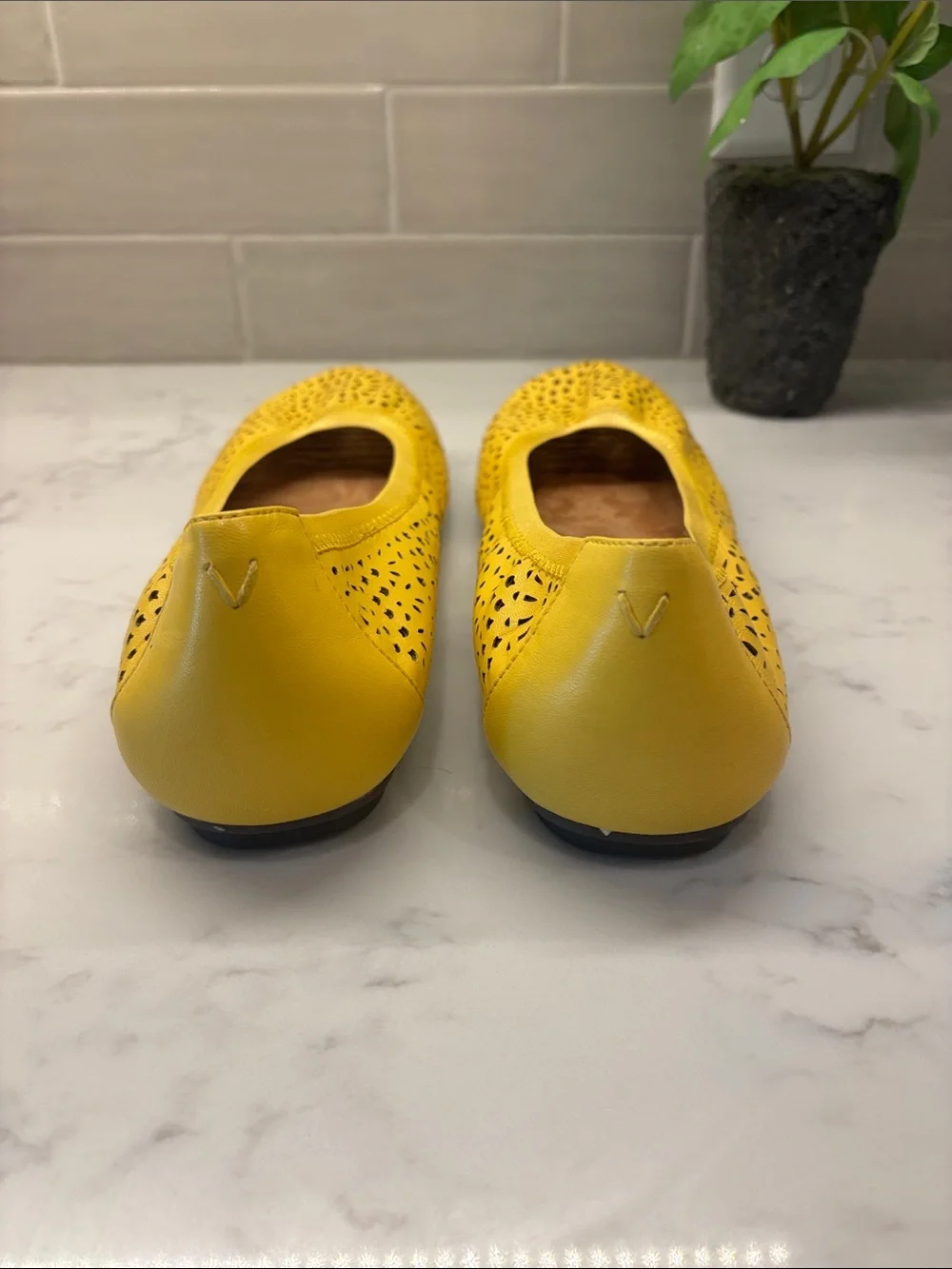 Vionic Yellow Perforated Ballet Flats